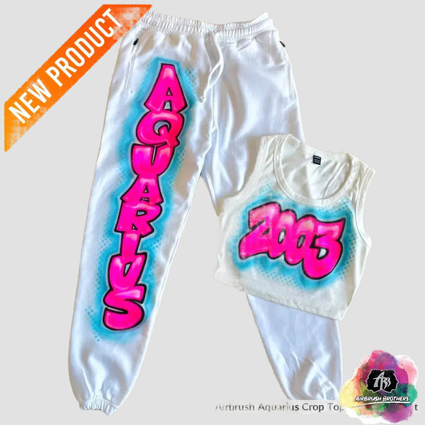 airbrush custom spray paint  Airbrush Aquarius Crop Top And Jogger Set shirts hats shoes outfit  graffiti 90s 80s design t-shirts  Airbrush Brothers Joggers