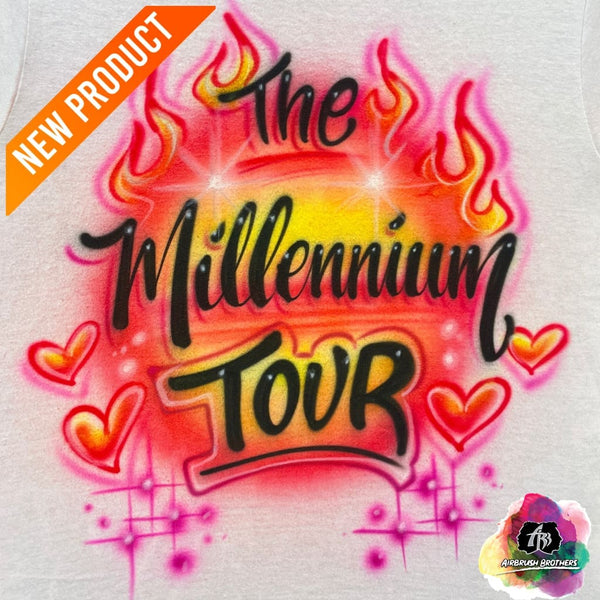 airbrush custom spray paint  Airbrush Millennium Tour Flame & Heart Shirt Design shirts hats shoes outfit  graffiti 90s 80s design t-shirts  Airbrush Brothers Shirt