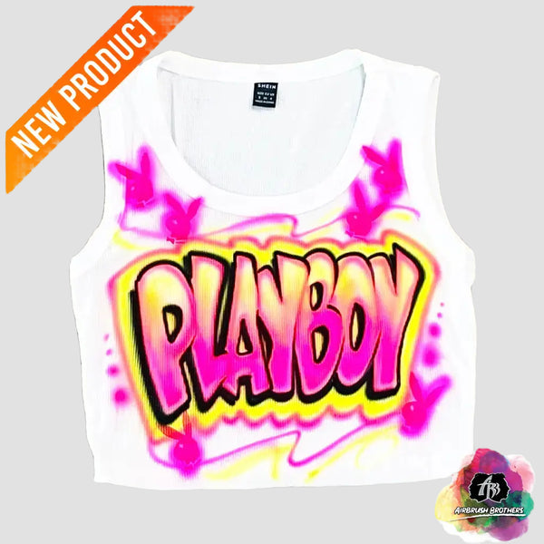 airbrush custom spray paint  Airbrush Playboy Crop Top Design shirts hats shoes outfit  graffiti 90s 80s design t-shirts  Airbrush Brothers