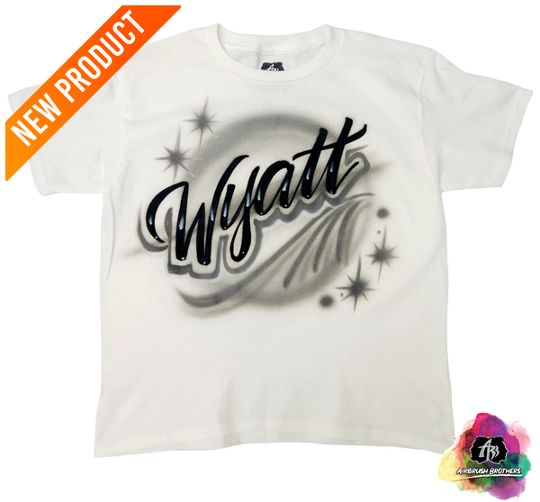 airbrush custom spray paint  Personalized Airbrush Name T-Shirt — Script Style shirts hats shoes outfit  graffiti 90s 80s design t-shirts  Airbrush Brothers Shirt