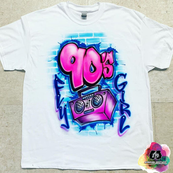 airbrush custom spray paint  Airbrush 90's Fly Girl w/ Boombox Shirt Design shirts hats shoes outfit  graffiti 90s 80s design t-shirts  Airbrush Brothers Shirt
