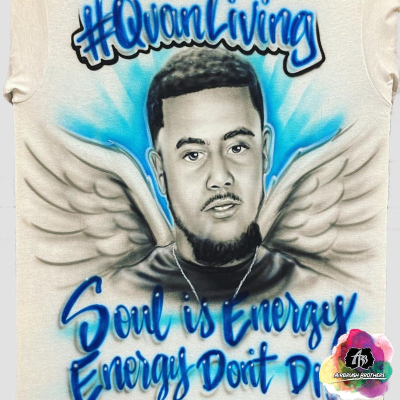 airbrush custom spray paint  Airbrush Black and White Portrait With Wings Shirt Design shirts hats shoes outfit  graffiti 90s 80s design t-shirts  Airbrush Brothers Shirt