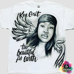 airbrush custom spray paint  Airbrush Black/White Memorial Portrait Design B shirts hats shoes outfit  graffiti 90s 80s design t-shirts  Airbrush Brothers Shirt