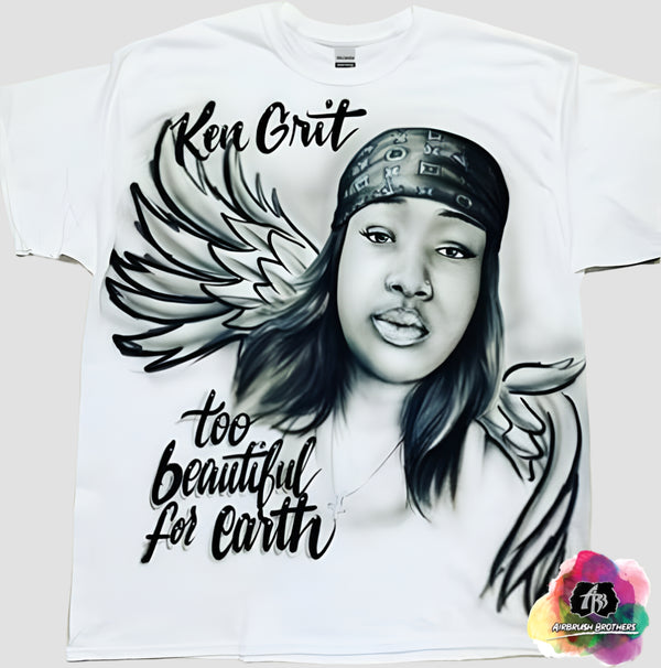airbrush custom spray paint  Airbrush Black/White Memorial Portrait Design B shirts hats shoes outfit  graffiti 90s 80s design t-shirts  Airbrush Brothers Shirt
