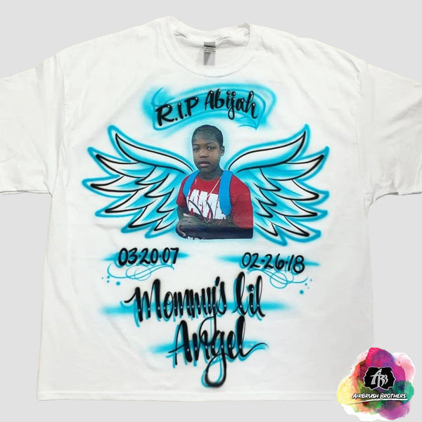 airbrush custom spray paint  Airbrush Little Angel Design shirts hats shoes outfit  graffiti 90s 80s design t-shirts  Airbrush Brothers Shirt