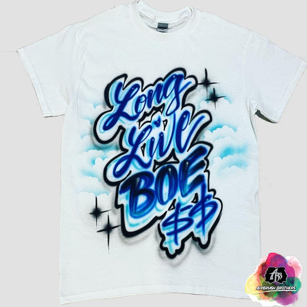 airbrush custom spray paint  Airbrush Long Live BOE Shirt Design shirts hats shoes outfit  graffiti 90s 80s design t-shirts  AirbrushBrothers Shirt