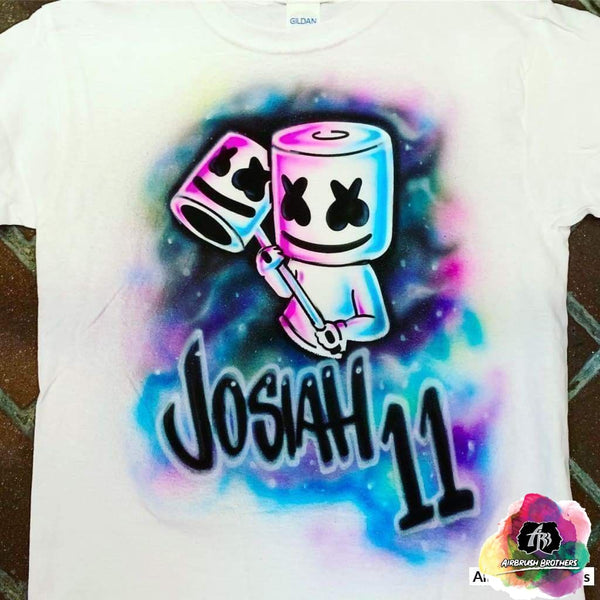 marshmello birthday t-shirt cocomelon birthday shirt Spray paint designs on shirts Airbrush Marshmello Birthday Shirt Design