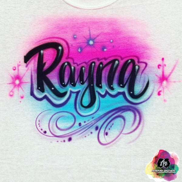 airbrush custom spray paint  Airbrush Name w/ Multicolor Shirt Design shirts hats shoes outfit  graffiti 90s 80s design t-shirts  Airbrush Brothers Shirt