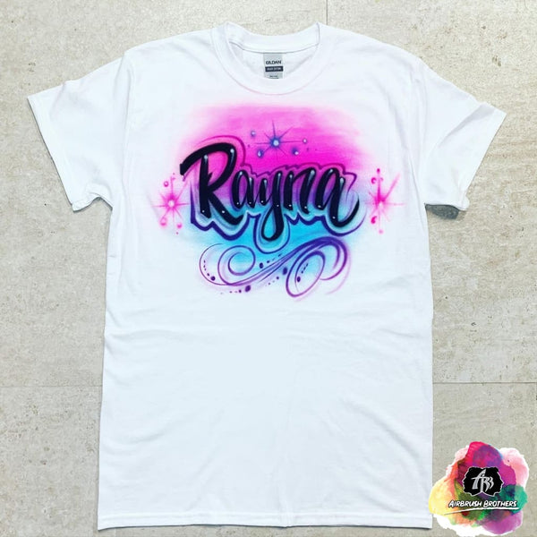 airbrush custom spray paint  Airbrush Name w/ Multicolor Shirt Design shirts hats shoes outfit  graffiti 90s 80s design t-shirts  Airbrush Brothers Shirt
