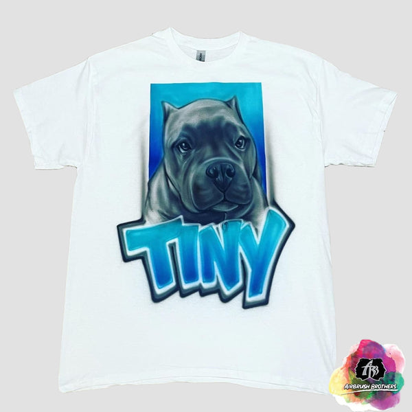 airbrush custom spray paint  Airbrush Pet Portrait With Blue Design shirts hats shoes outfit  graffiti 90s 80s design t-shirts  Airbrush Brothers Shirt