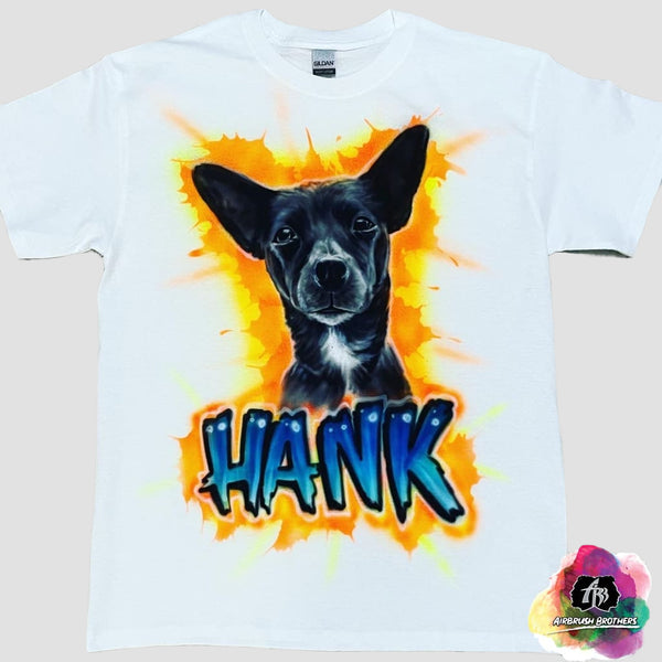 airbrush custom spray paint  Airbrush Pet Splatter Portrait Design shirts hats shoes outfit  graffiti 90s 80s design t-shirts  Airbrush Brothers Shirt