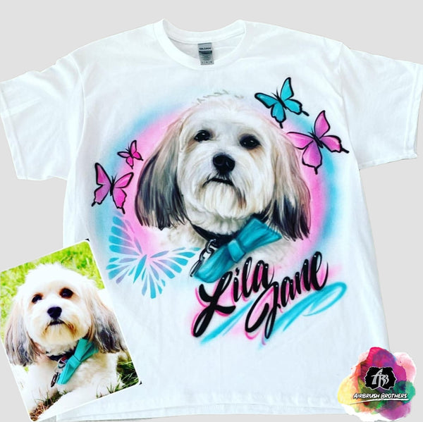 airbrush custom spray paint  Airbrush Pet w/ Butterflies Design shirts hats shoes outfit  graffiti 90s 80s design t-shirts  Airbrush Brothers Shirt