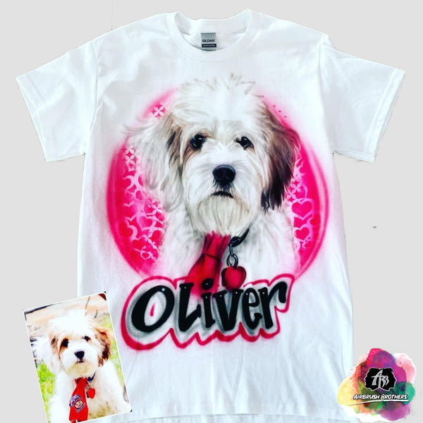 airbrush custom spray paint  Airbrush Pet w/ Hearts Design shirts hats shoes outfit  graffiti 90s 80s design t-shirts  Airbrush Brothers Shirt