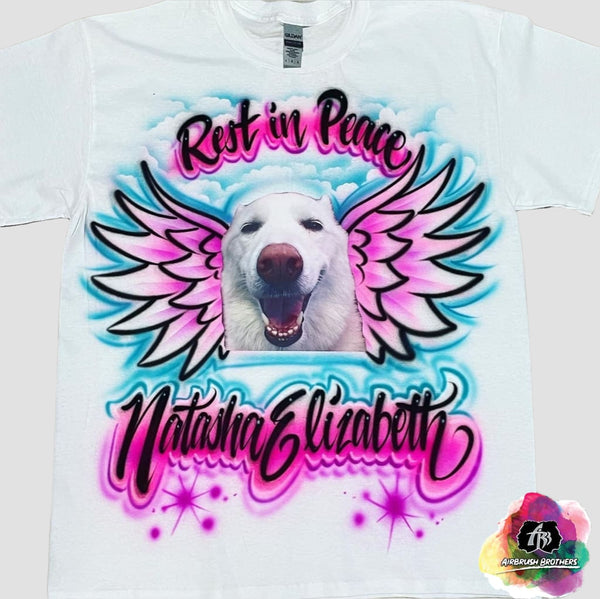 airbrush custom spray paint  Airbrush Pet w/ Wings And Clouds Memorial Shirt Design shirts hats shoes outfit  graffiti 90s 80s design t-shirts  Airbrush Brothers Shirt