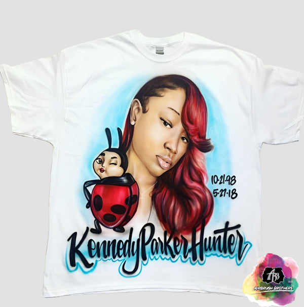 airbrush custom spray paint  Airbrush Portrait with Ladybug Design shirts hats shoes outfit  graffiti 90s 80s design t-shirts  Airbrush Brothers Shirt