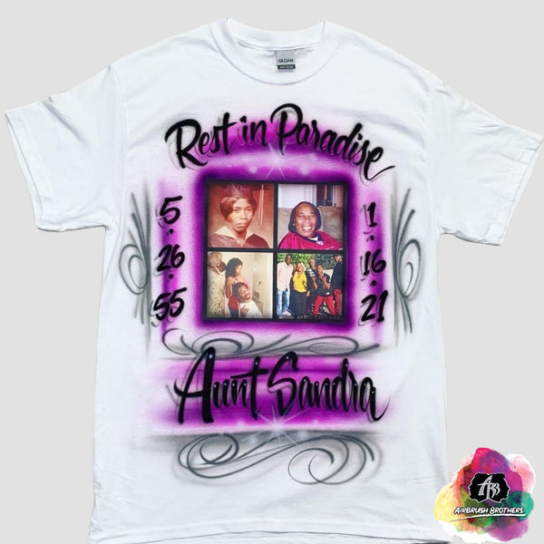 airbrush custom spray paint  Airbrush Rest In Paradise Auntie Shirt Design shirts hats shoes outfit  graffiti 90s 80s design t-shirts  AirbrushBrothers Shirt