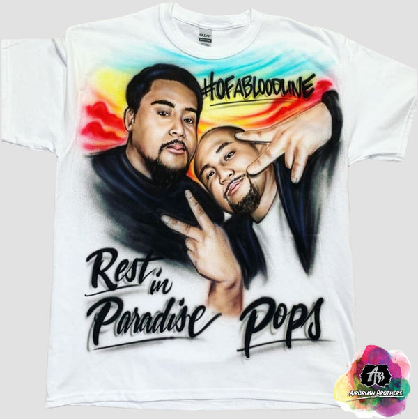 airbrush custom spray paint  Airbrush Rest In Paradise Portrait Shirt Design shirts hats shoes outfit  graffiti 90s 80s design t-shirts  AirbrushBrothers Shirt