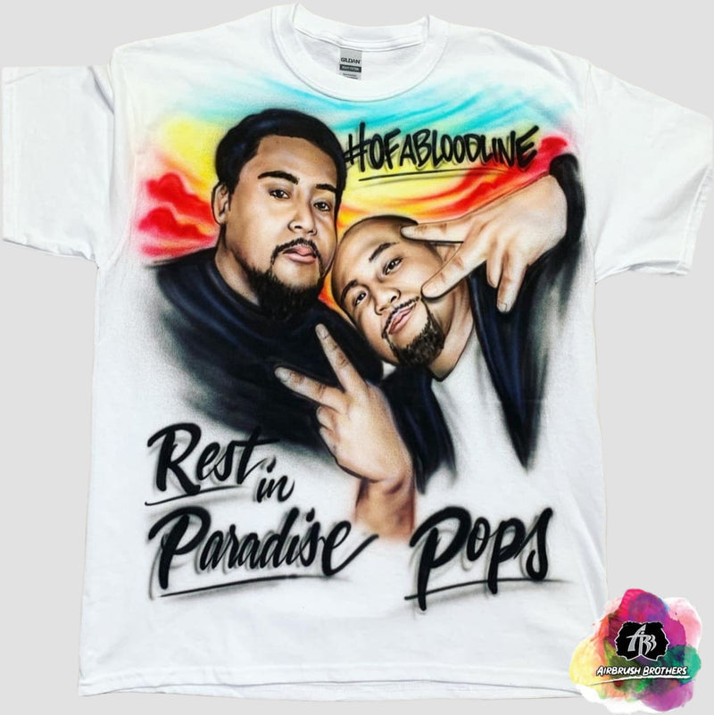 airbrush custom spray paint  Airbrush Rest In Paradise Portrait Shirt Design shirts hats shoes outfit  graffiti 90s 80s design t-shirts  AirbrushBrothers Shirt