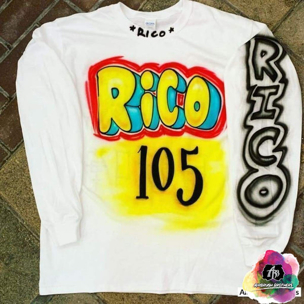 airbrush custom spray paint  Airbrush Rico Paid in Full Shirt Design shirts hats shoes outfit  graffiti 90s 80s design t-shirts  Airbrush Brothers Shirt