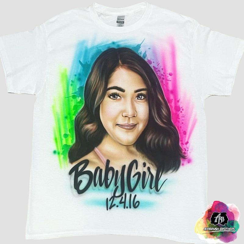 airbrush custom spray paint  Airbrush Splatter BabyGirl Portrait Shirt Design shirts hats shoes outfit  graffiti 90s 80s design t-shirts  AirbrushBrothers Shirt