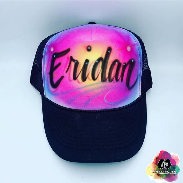 airbrush custom spray paint  Airbrush Swirl of Colors Hat Design shirts hats shoes outfit  graffiti 90s 80s design t-shirts  Airbrush Brothers Hats