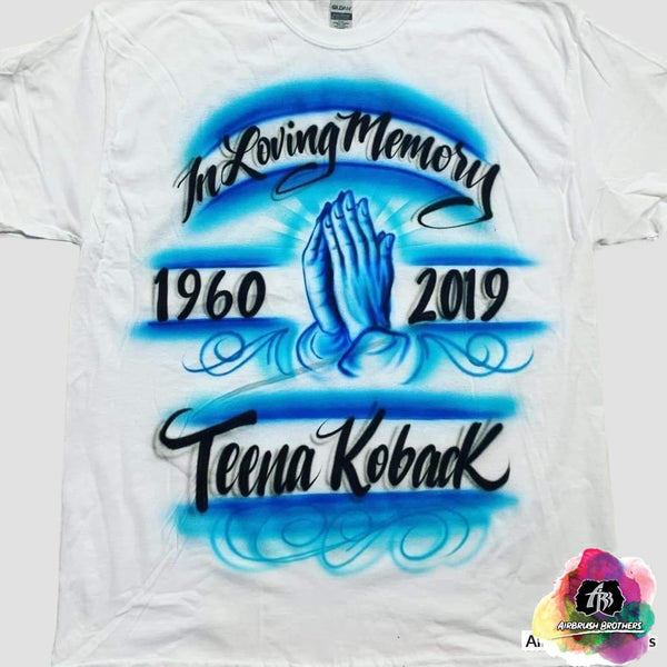 custom airbrush name designs custom airbrush sports shirts Praying Hands Design