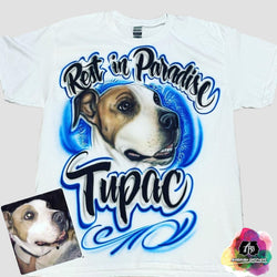 airbrush custom spray paint  Rest in Paradise Dog Portrait Design shirts hats shoes outfit  graffiti 90s 80s design t-shirts  Airbrush Brothers Customize Own Shirt