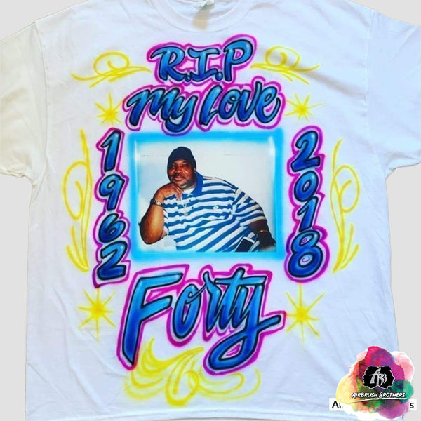 airbrush custom spray paint  RIP Photo Transfer Design shirts hats shoes outfit  graffiti 90s 80s design t-shirts  AirbrushBrothers Shirt