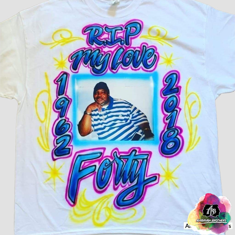 airbrush custom spray paint  RIP Photo Transfer Design shirts hats shoes outfit  graffiti 90s 80s design t-shirts  AirbrushBrothers Shirt