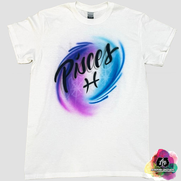 airbrush custom spray paint  Zodiac Pisces Airbrush Shirt Design shirts hats shoes outfit  graffiti 90s 80s design t-shirts  Airbrush Brothers Shirt